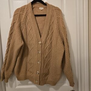 POL Women's Camel V-Neck Cable Knit Sweater